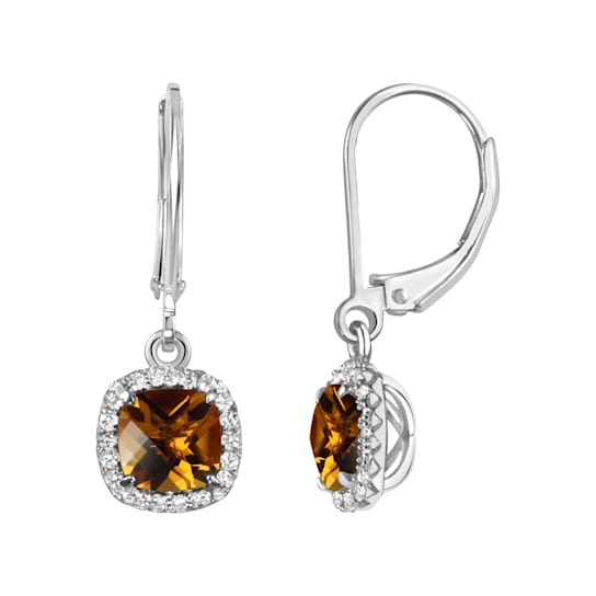 Sterling Silver, Citrine and Created White Sapphire, Leverback Dangle Earrings