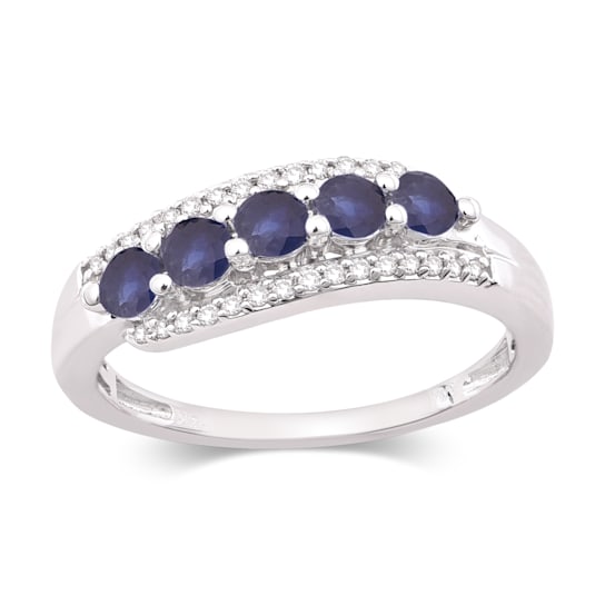 14K White Gold 0.47ctw Blue Sapphire & 0.09ctw Diamond Ring