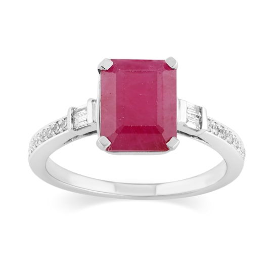 14K White Gold with 3.00 ctw African Ruby and Diamond Ring