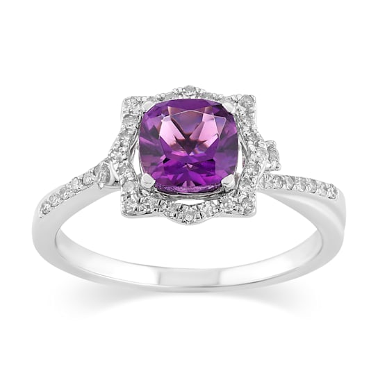 14K White Gold with 0.90 ctw African Amethyst and Diamond Ring