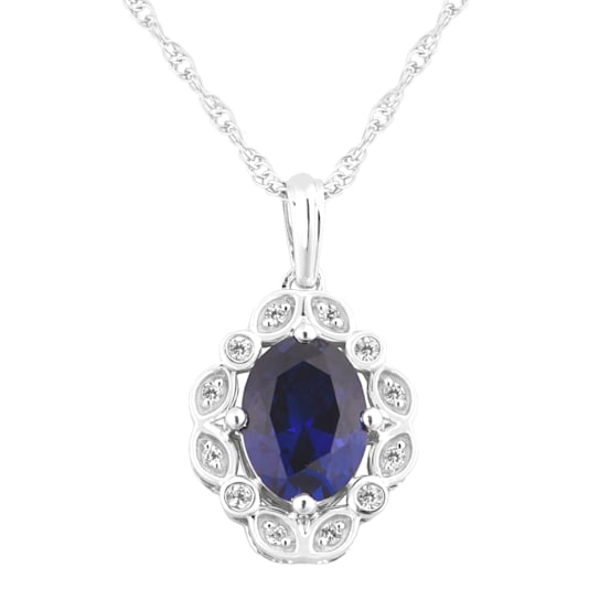 Sterling Silver, Created Blue Sapphire & Created White Sapphire
Pendant with 18" 8R Rope Chain