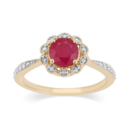 14K Yellow Gold with 1.20 ctw African Ruby and Diamond Ring