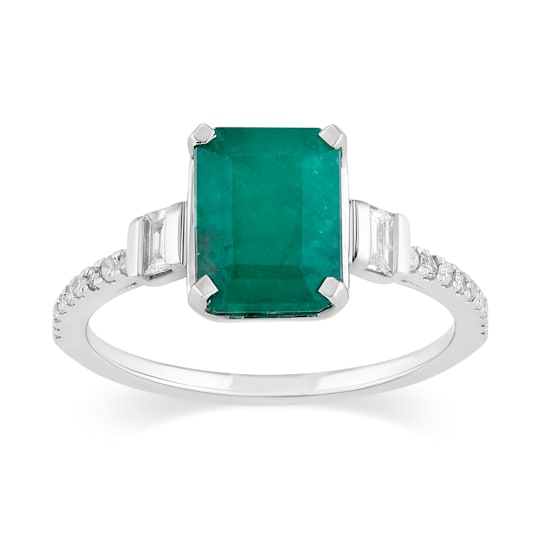 14K White Gold with 2.10 ctw Emerald and Diamond Ring