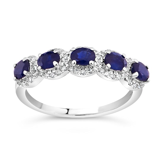 14K White Gold 1.03ctw Blue Sapphire & 0.18ctw Diamond Ring
