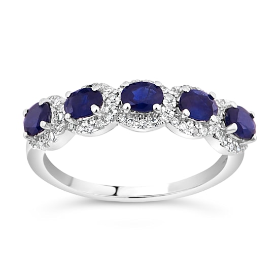 14K White Gold 1.03ctw Blue Sapphire & 0.18ctw Diamond Ring
