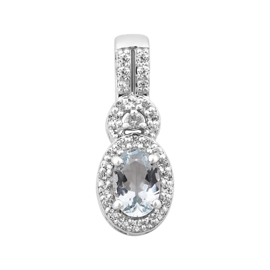 Sterling Silver, Aquamarine & Created White Sapphire Pendant with
18" Rope Chain