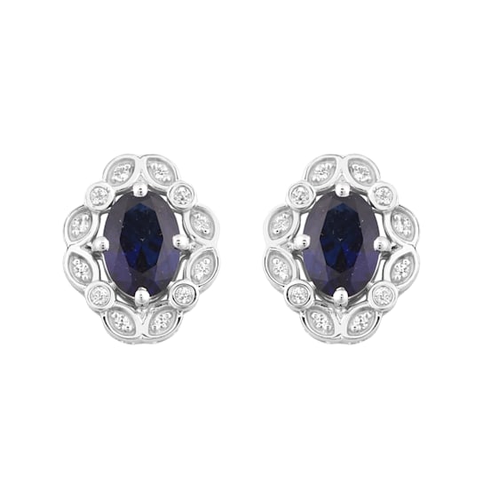 Sterling Silver, Blue Sapphire & White Sapphire Vintage Style Earrings