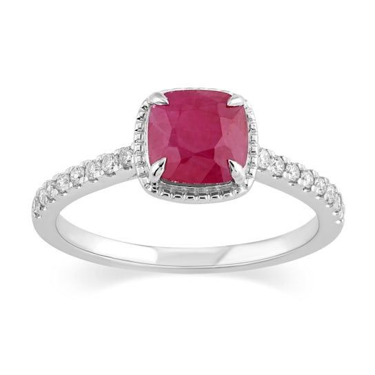 14K White Gold with 1.60 ctw African Ruby and Diamond Ring