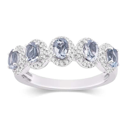 14K White Gold 1.04ctw Aquamarine & Diamond Ring