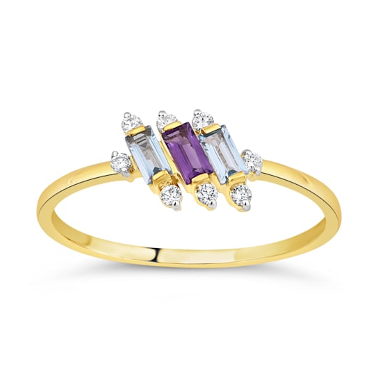 Gems of distinction 10K Yellow Gold  Amethyst and Blue Topaz  Ring