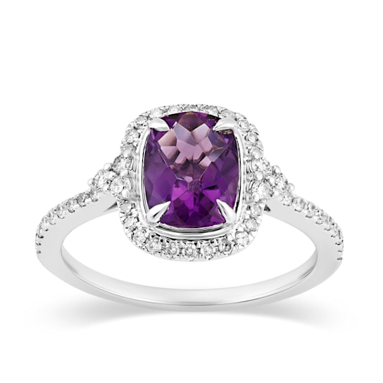 14K White Gold with 1.45 ctw African Amethyst and Diamond Ring