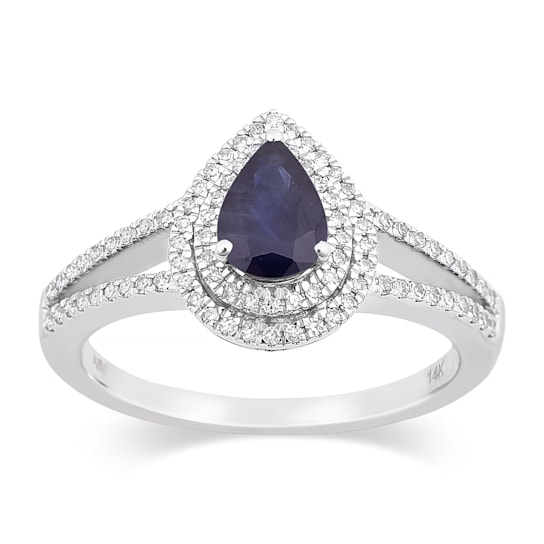 14K White Gold, 0.64ctw Pear Blue Sapphire & 0.23ctw Diamond Split
Shank Ring