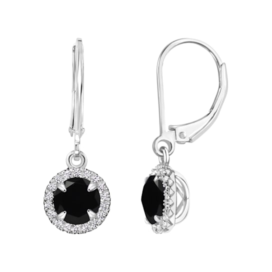 Sterling Silver, Black Onyx and Created White Sapphire, Leverback Dangle Earrings