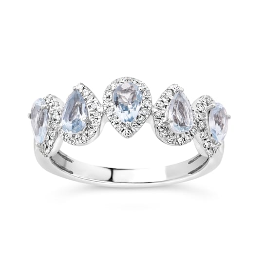 14K White Gold 1.00ctw Pear Aquamarine & 0.23ctw Diamond Ring