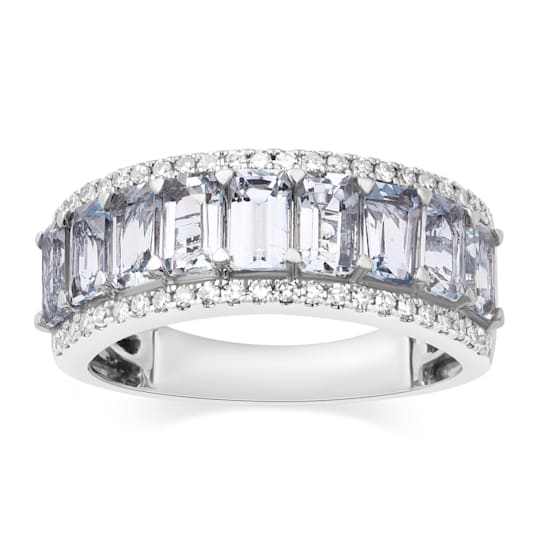 14kt White Gold, Emerald Cut Aquamarine and Diamond Fashion Ring