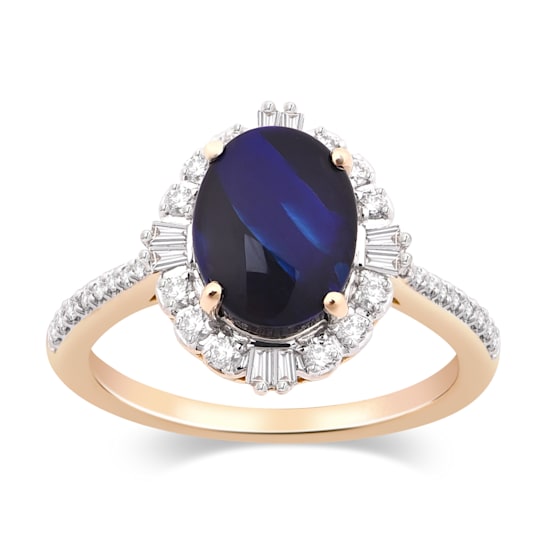 14K Yellow Gold, 1.91ctw Lightning Ridge Opal & 0.31ctw Diamond Ring