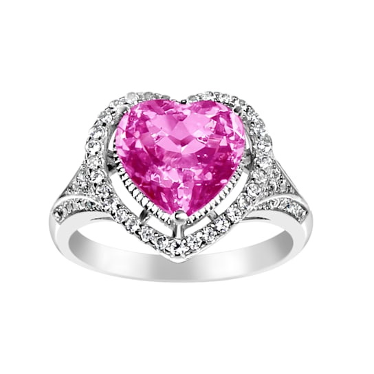 925, Created Pink Sapphire and Created White Sapphire Halo Heart Ring