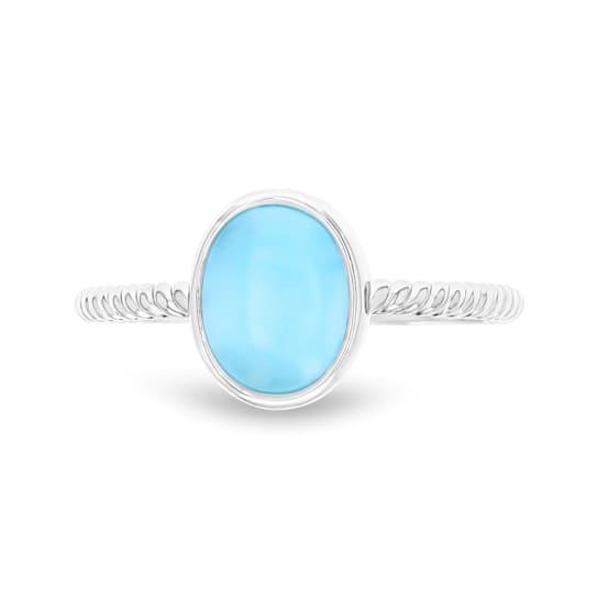 10x8 Larimar Bezel Twisted Rhodium Over Sterling Silver Ring