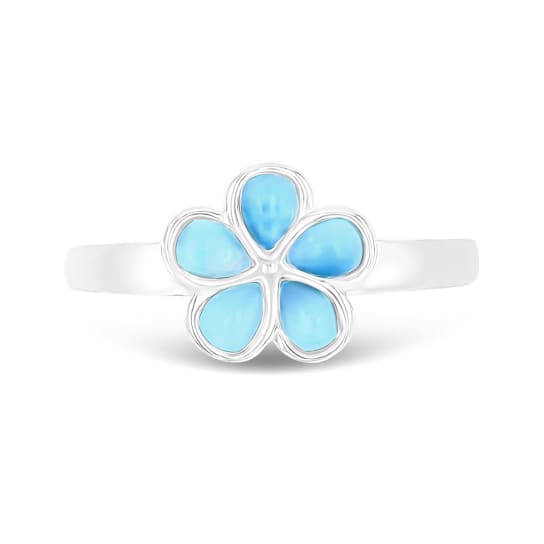 Larimar Rhodium Over Sterling Silver Clover Ring