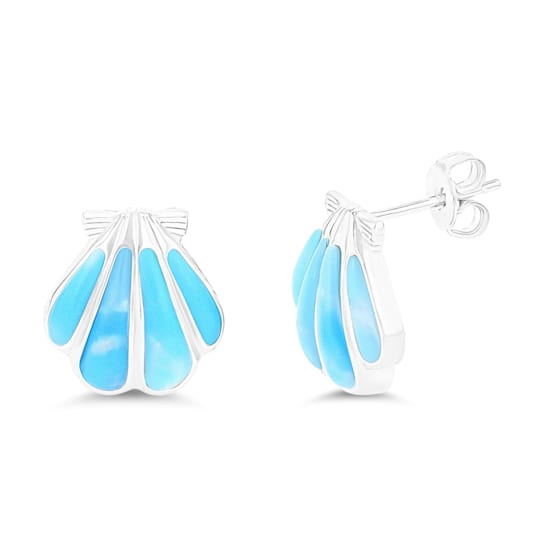 Larimar Shell Rhodium Over Sterling Silver Stud Earring