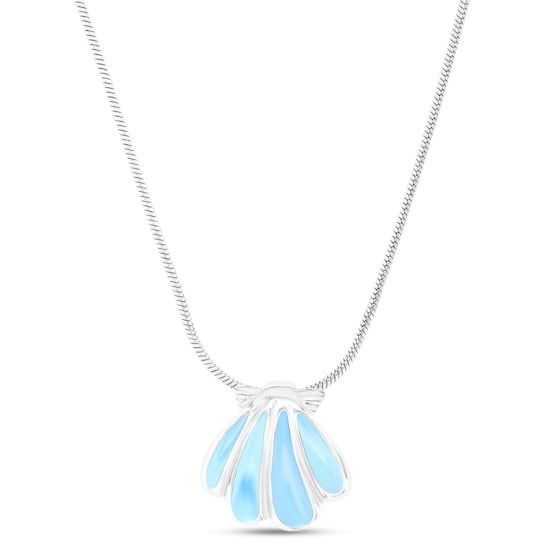Larimar Shell Rhodium Over Sterling Silver Adjustable Necklace