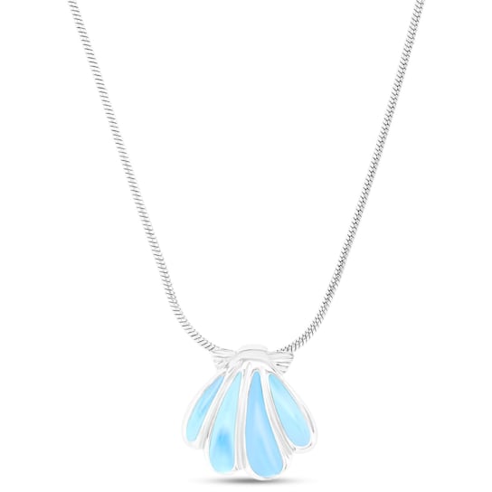 Larimar Shell Rhodium Over Sterling Silver Adjustable Necklace