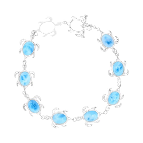 Larimar Rhodium Over Sterling Silver Turtle Bracelet
