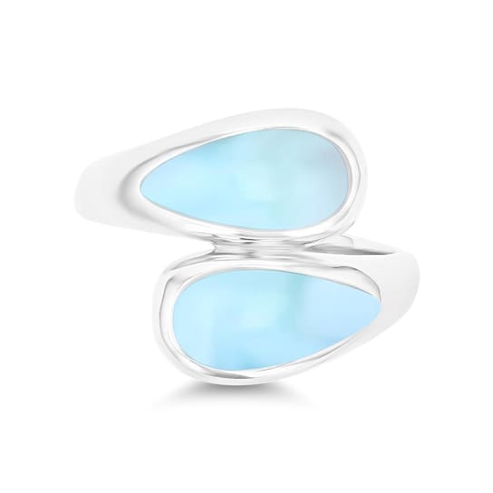Larimar Bypass Rhodium Over Sterling Silver Ring
