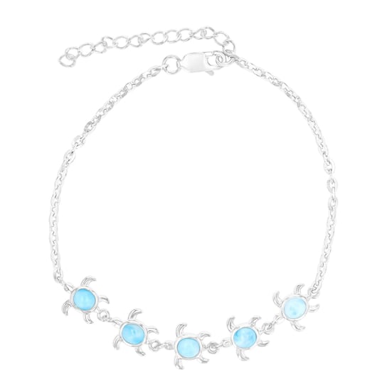 Larimar Rhodium Over Sterling Silver Turtle Bracelet