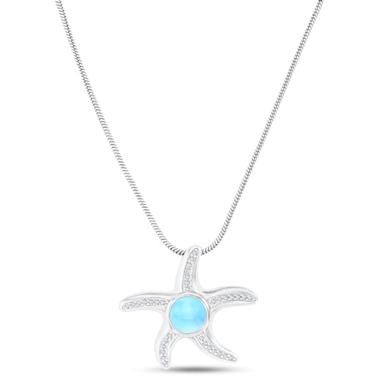 Larimar and Cubic Zirconia Starfish Rhodium Over Sterling Silver
Adjustable Necklace