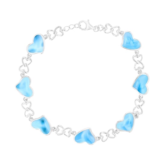 Larimar Rhodium Over Sterling Silver Heart Bracelet
