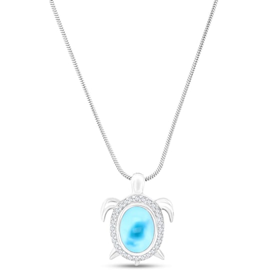 Larimar and Cubic Zirconia Turtle Rhodium Over Sterling Silver
Adjustable Necklace