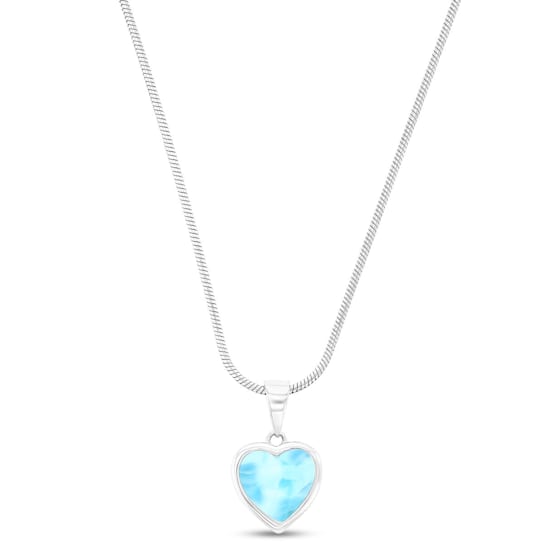 Larimar Bezel Heart Rhodium Over Sterling Silver Adjustable Necklace