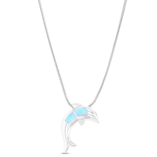 Larimar and Cubic Zirconia Dolphin Rhodium Over Sterling Silver
Adjustable Necklace
