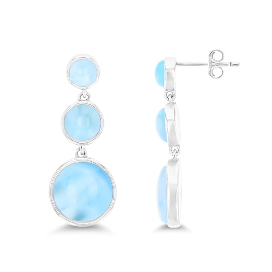 Graduated Larimar Circles Rhodium Over Sterling Silver Dangling Earring
