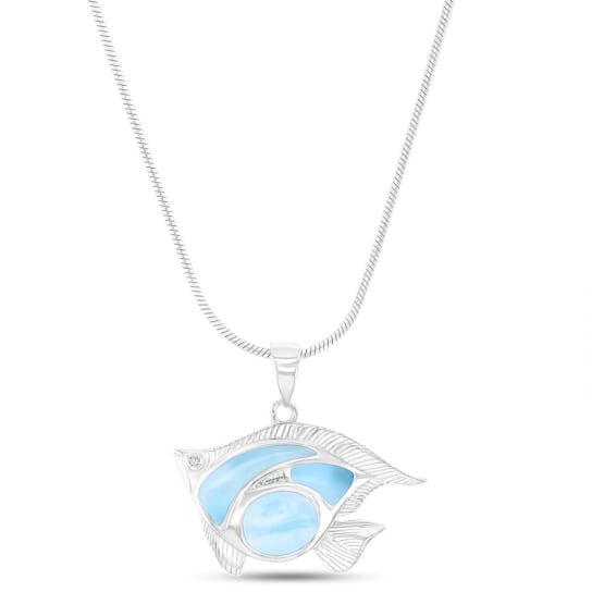Larimar Fish Rhodium Over Sterling Silver Adjustable Necklace