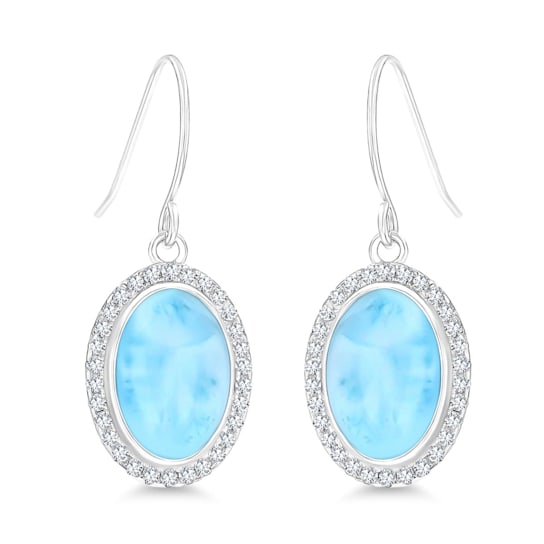 Oval Larimar and Cubic Zirconia Halo Rhodium Over Sterling Silver
Fishhook Earring