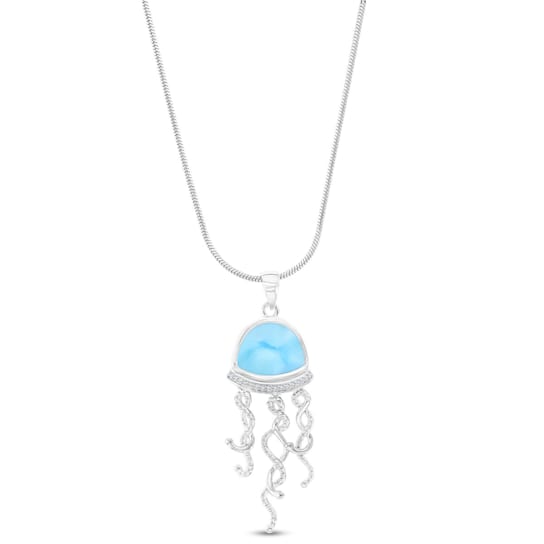 Larimar and Cubic Zirconia Dangling Jellyfish Rhodium Over Sterling
Silver Adjustable Necklace