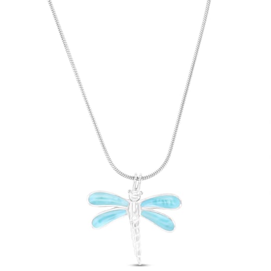 Larimar Dragonfly Rhodium Over Sterling Silver Adjustable Necklace