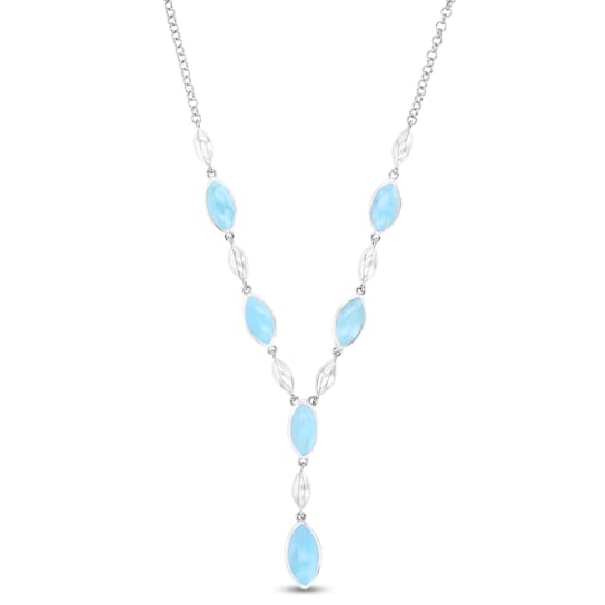 Marquise-Shaped Larimar Rhodium Over Sterling Silver "Y" Necklace