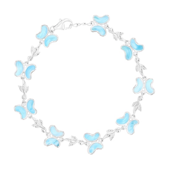 Larimar Rhodium Over Sterling Silver Butterfly Bracelet