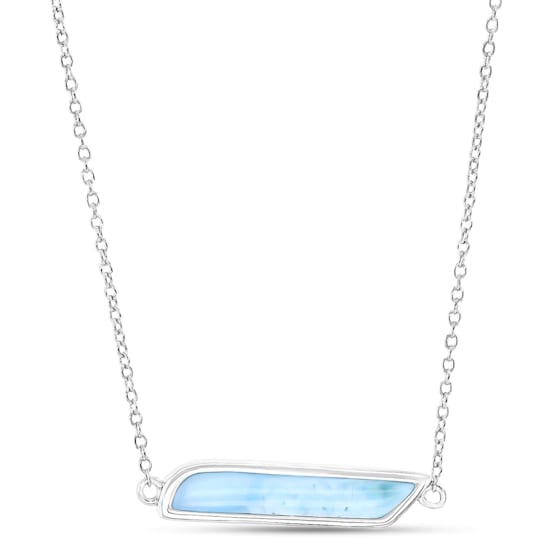 Larimar Rhodium Over Sterling Silver Bar Necklace