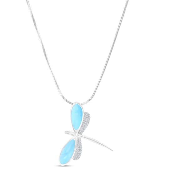 Larimar and Cubic Zirconia Dragonfly Rhodium Over Sterling Silver
Adjustable Necklace