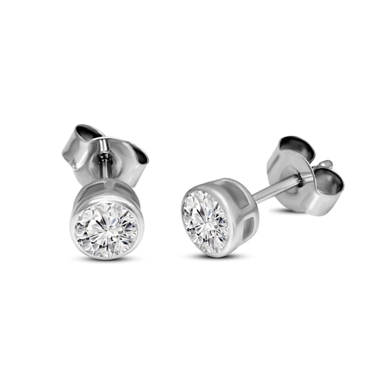 0.75 Ct 14K White Gold IGI Certified Lab Grown Bezel Solitaire Stud
Earrings Friendly Diamonds