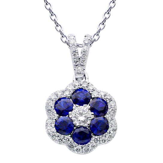 14KW 0.88ct Sapphire and Diamond Pendant With Chain