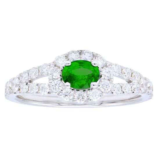 14K White Gold 0.86ct Emerald and Diamond Ring