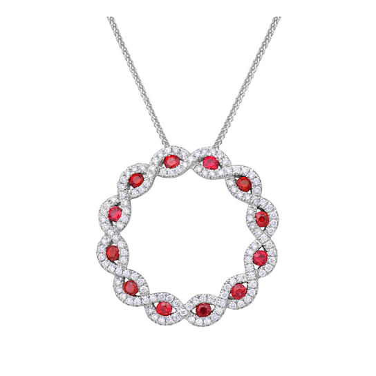 14KW 0.89ct Ruby and Diamond Pendant With Chain