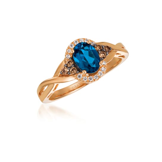 Le Vian Deep Sea Blue Topaz, Chocolate and Vanilla Diamonds 14K Rose
Gold RING 0.18 DIA 0.70 DB |E|