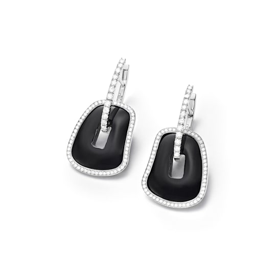Mattioli small Puzzle earrings  in 18-karat white gold, white diamonds
and onyx