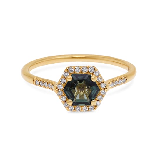 Suzanne Kalan 14K Yellow Gold Diamond and Green Envy Topaz Ring sz 6